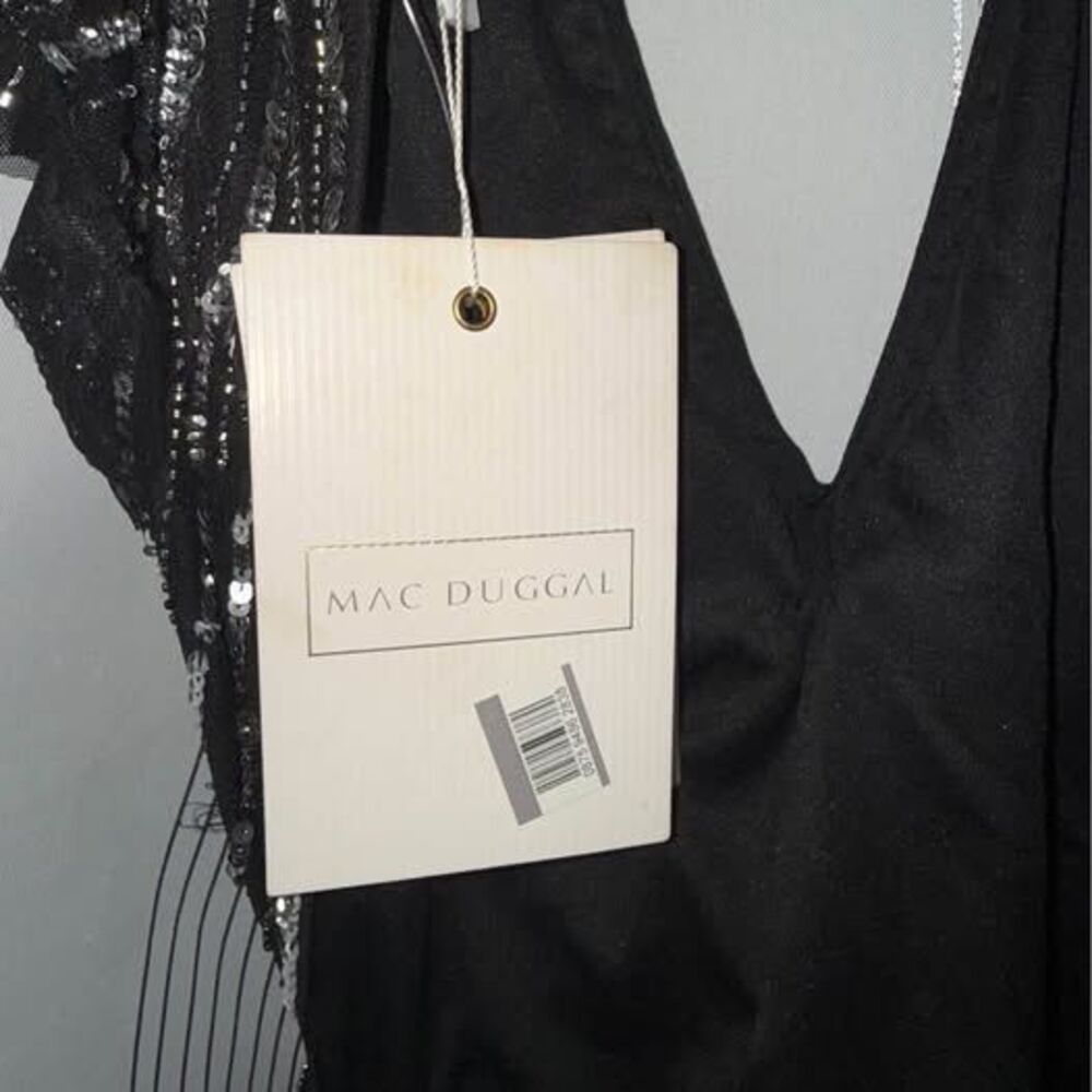 MAC DUGGAL 5568 SEQINED CUTOUT RUFFLED CAP SLEEVE LACE UP BLACK GOWN size 8 - Picture 6 of 7
